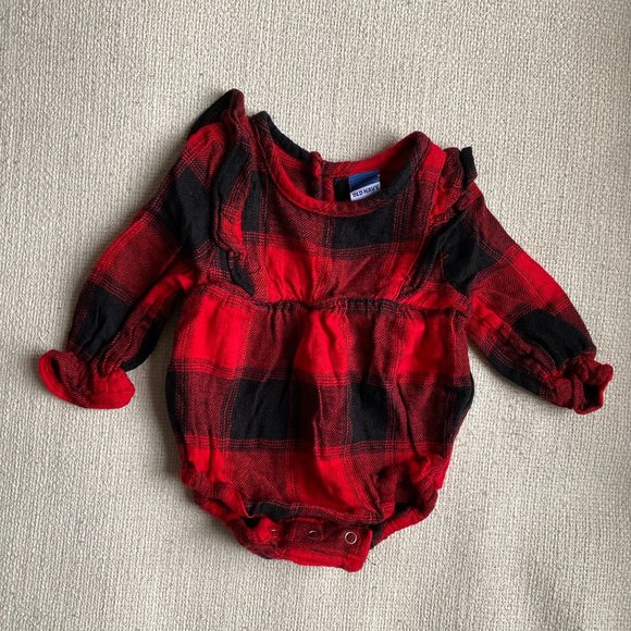 Buffalo plaid flannel romper, sz 0-3 months - Picture 1 of 3